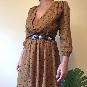 Vintage brown flowy Midi Dress Small